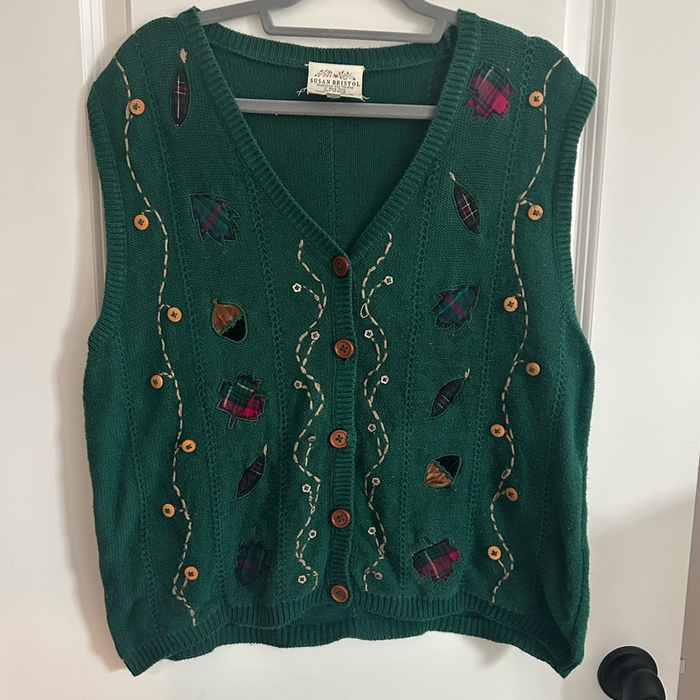 Susan Bristol Emerald Green Knit Top with Embroidered Label